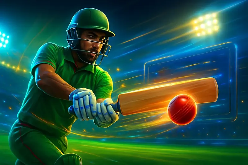Cricket Sportsbook Action Cricket batter striking ball under stadium lights for sportsbook banner